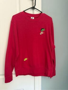 Nike Men’s Bright Red Crewneck Sweatshirt with Multiple Logos
